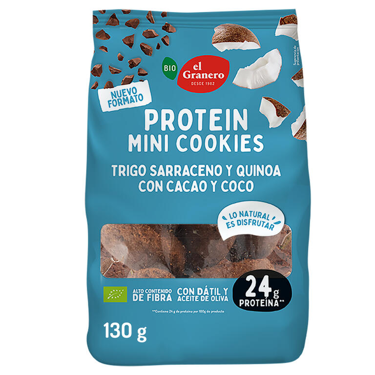 MINI COOKIES PROTEIN CACAO Y COCO BIO 130G (GRANERO)