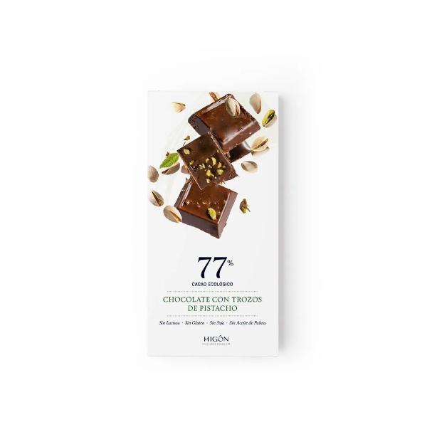 CHOCOLATE 77% CACAO CON PISTACHO SIN GLUTEN 70G BIO (HIGON)