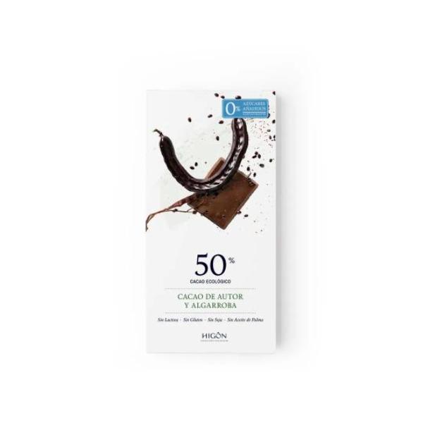TABLETA VEGANA ALGARROBA Y CACAO BIO 70G (Sin azúcar) (HIGON)