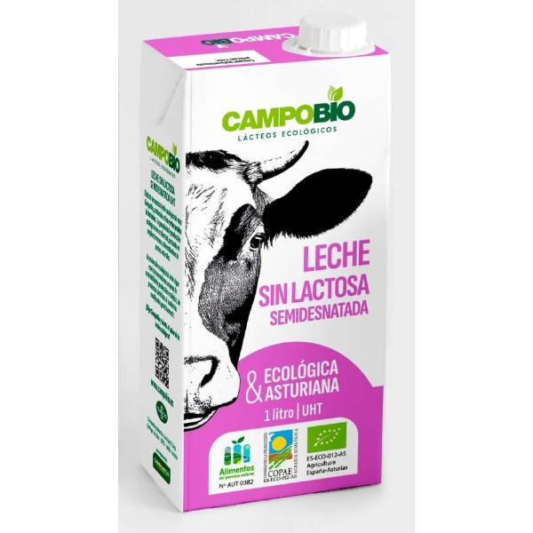 LECHE VACA SIN LACTOSA SEMIDESNATADA BIO 1L UHT ASTURIAS (CAMPOBIO)