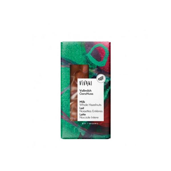 CHOCOLATE CON LECHE Y AVELLANA ENTERA BIO 100GR (VIVANI)