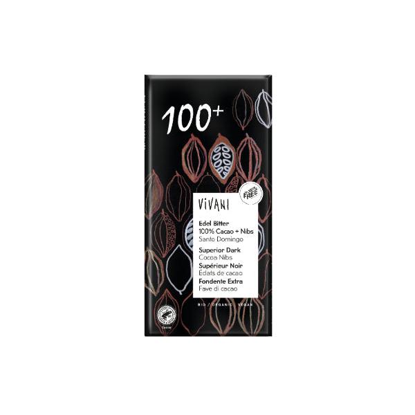 CHOCOLATE NEGRO 100% CON NIBS DE CACAO BIO 80G (VIVANI)
