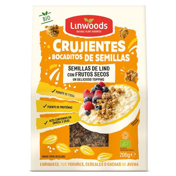 BOCADOS CRUJIENTES SEMILLAS LINO FRUTOS SECOS BIO 200GR (LINWOODS)