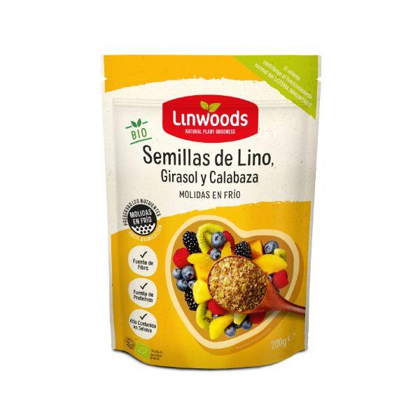SEMILLAS MOLIDAS LINO GIRASOL CALABAZA BIO 200GR (LINWOODS)