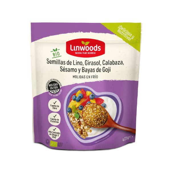 SEMILLAS MOLIDAS LINO,GIRASOL,CALABAZA,CHIA,GOJI BIO 425GR (LINWOODS)