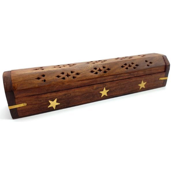 INCENSARIO MADERA BAUL ESTRELLAS 30CM