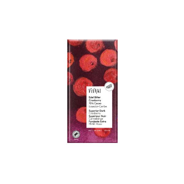 CHOCOLATE NEGRO 70% CON ARANDANOS BIO 100G (VIVANI)