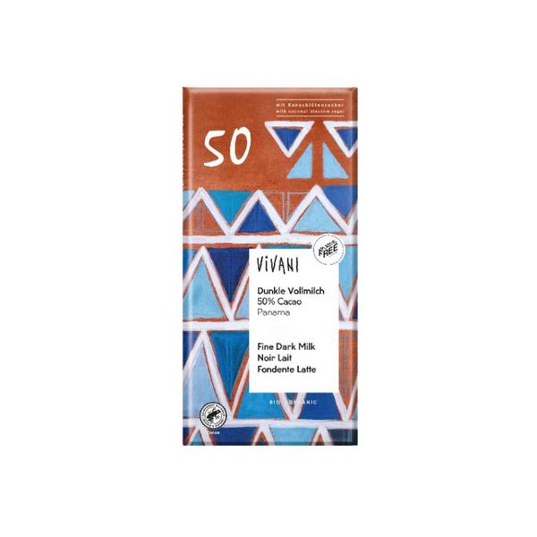 CHOCOLATE NEGRO 50% LECHE PANAMA AZUCAR COCO BIO 80G (VIVANI)