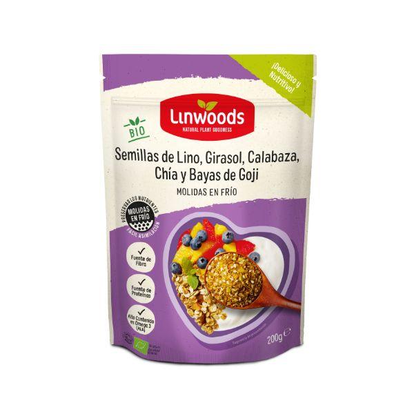 SEMILLAS MOLIDAS LINO,GIRASOL,CALABAZA,CHIA,GOJI BIO 200G (LINWOODS)
