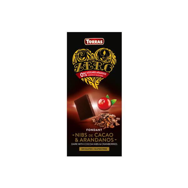 CHOCOLATE ZERO AZUCAR NEGRO NIBS ARANDANOS 125G (TORRAS)