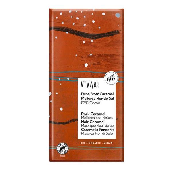 CHOCOLATE NEGRO 62% CON CARAMELO Y FLOR SAL MALLORCA BIO 80G (VIVANI)