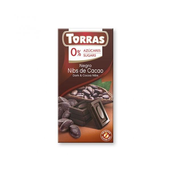 CHOCOLATE NEGRO PEPITAS CACAO SIN AZUCAR 75G (TORRAS)