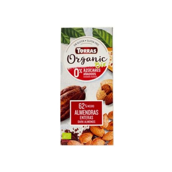 CHOCO NEG.62% ALMENDRA S/AZ. BIO 150G
