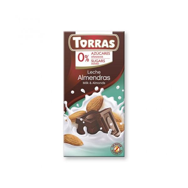CHOCOLATE LECHE ALMENDRAS SIN AZUCAR 75G (TORRAS)