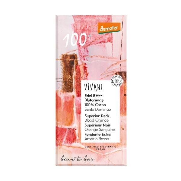 CHOCOLATE DEMETER NEGRO 100% CON NARANJA SANGUINA BIO 90G (VIVANI)