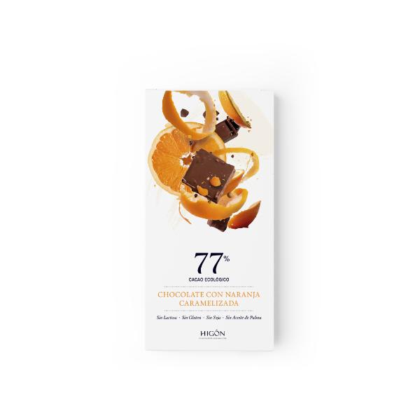 CHOCOLATE SIN AZUCAR SIN GLUTEN 77% NEGRO NARANJA 70g BIO (HIGON)