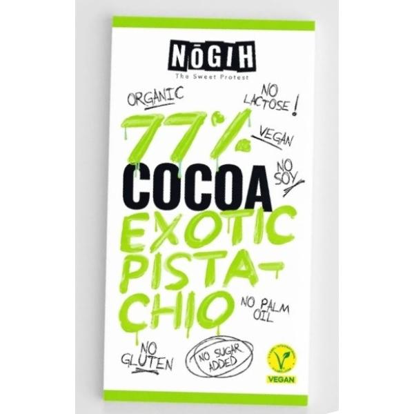 CHOCOLATE NEGRO 77% PISTACHO SIN AZUCAR SIN GLUTEN 70g BIO (HIGON)