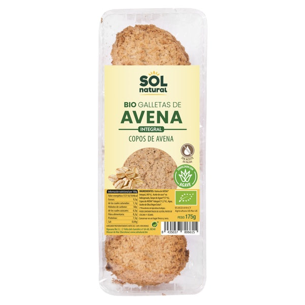 GALLETAS AVENA COPOS AGAVE BIO 175G (SOL)