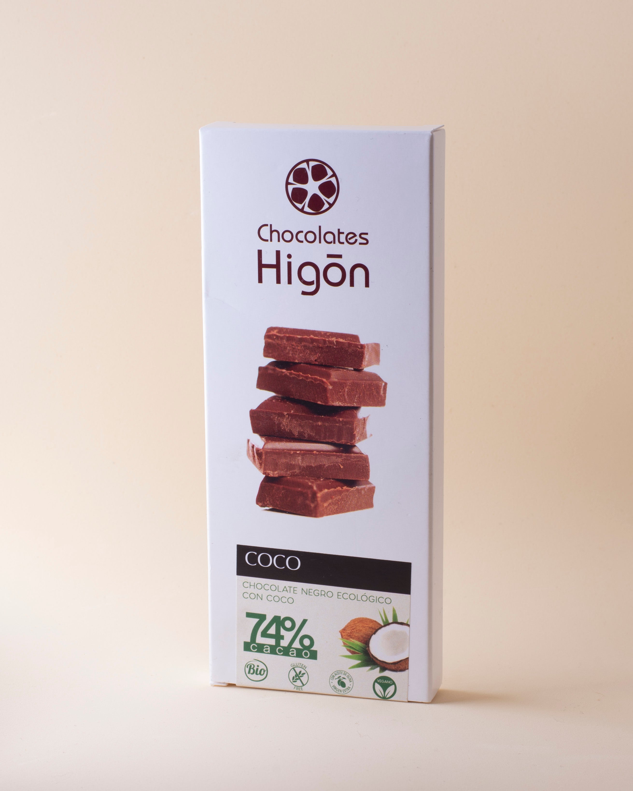 CHOCOLATE 74% NEGRO COCO SIN GLUTEN 100g BIO (HIGON)