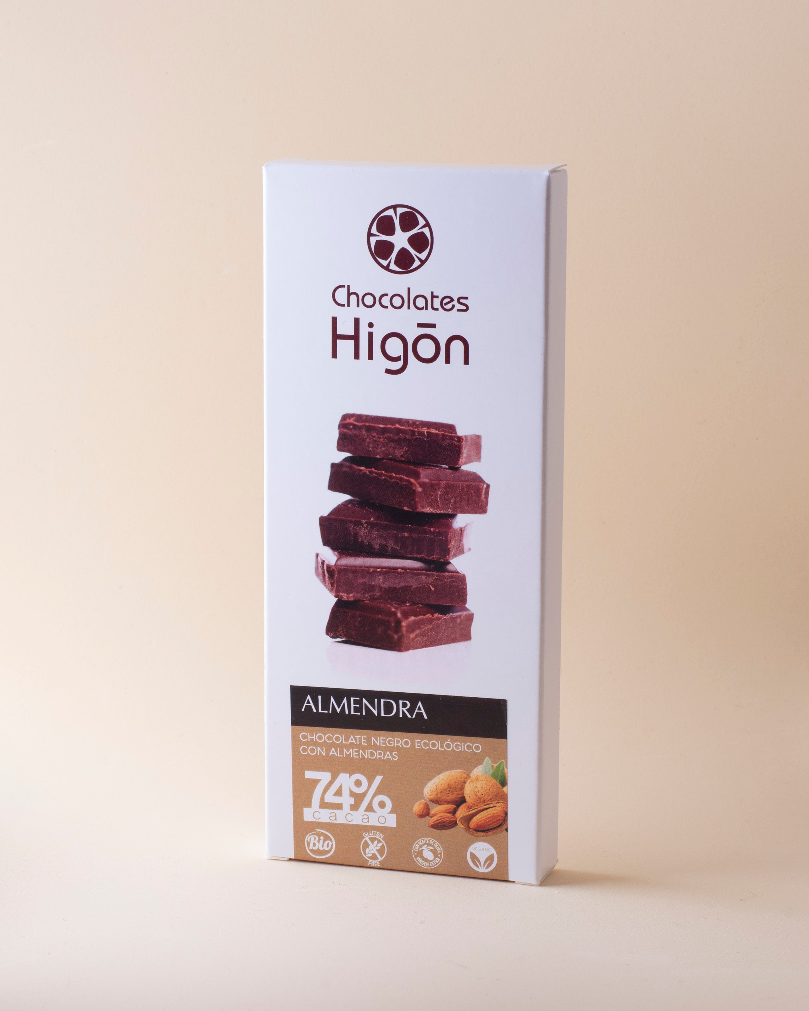 CHOCOLATE 74% NEGRO ALMENDRA SIN GLUTEN 100g BIO (HIGON)