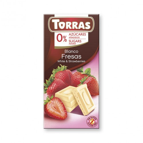 CHOCOLATE BLANCO FRESAS SIN AZUCAR 75G (TORRAS)