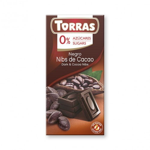CHOCOLATE NEGRO PEPITAS CACAO SIN AZUCAR 75G (TORRAS)