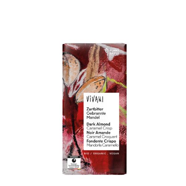 CHOCOLATE NEGRO CON ALMENDRA GARRAPIÑADA 80GR (VIVANI)