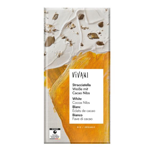 CHOCOLATE STRACCIATELLA, CHOCO BLANCO CON PEPITAS CACAO BIO 80G (VIVANI)