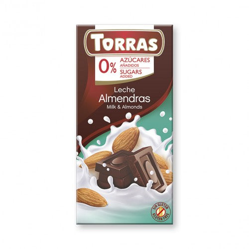 CHOCOLATE LECHE ALMENDRAS SIN AZUCAR 75G (TORRAS)